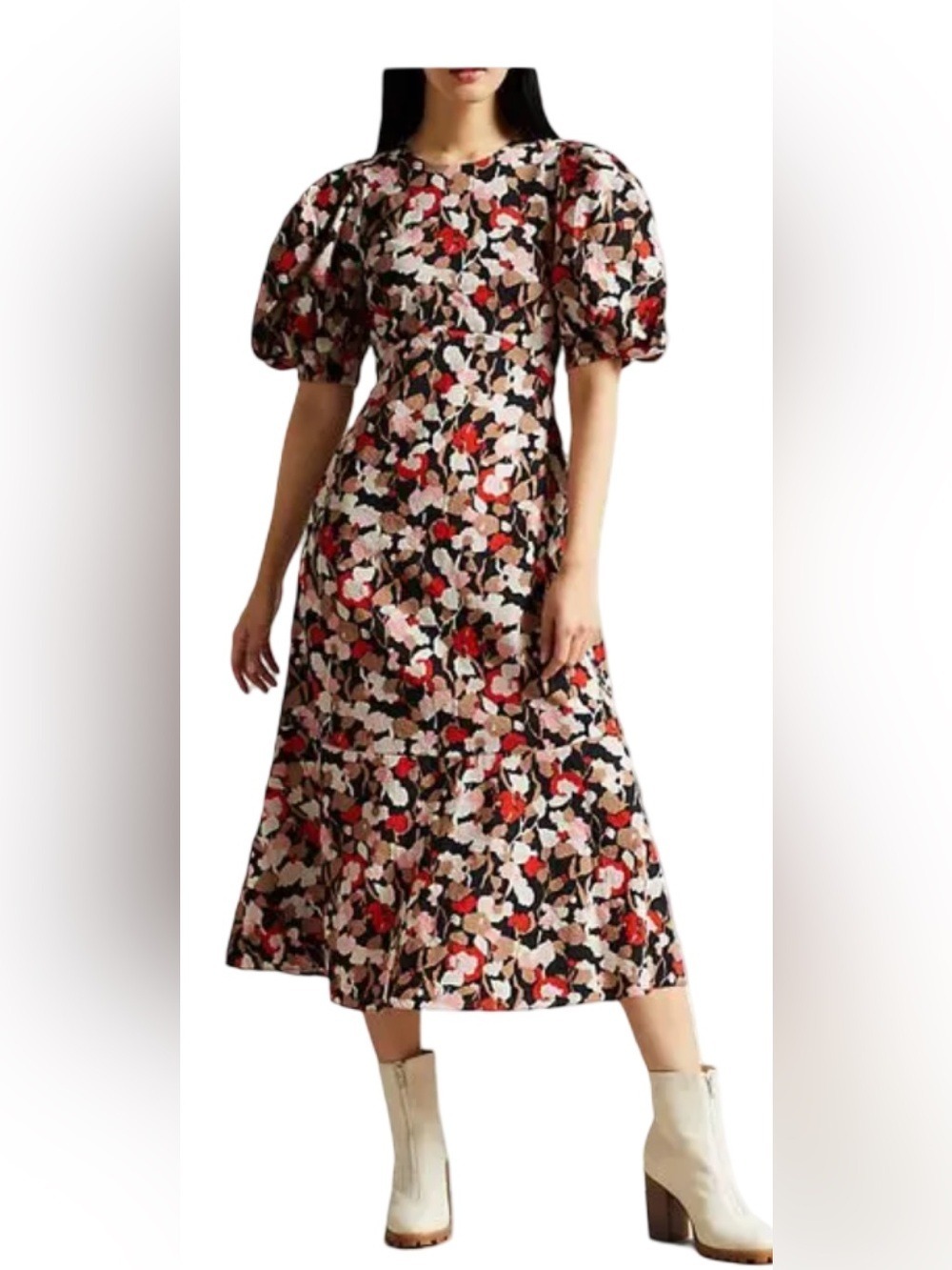 Ted Baker Floral Seersucker Midi Dress Size 8
